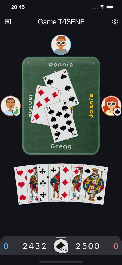 JassPro - A round of the Swiss Jass card game in progress on the JassPro app interface.