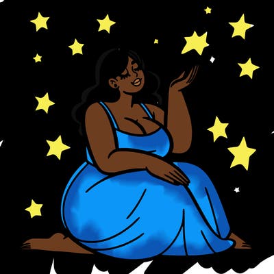 plus size woman looking at stars