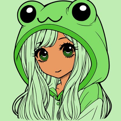 a pretty girl wearing a frog hoodie portrait with long hair