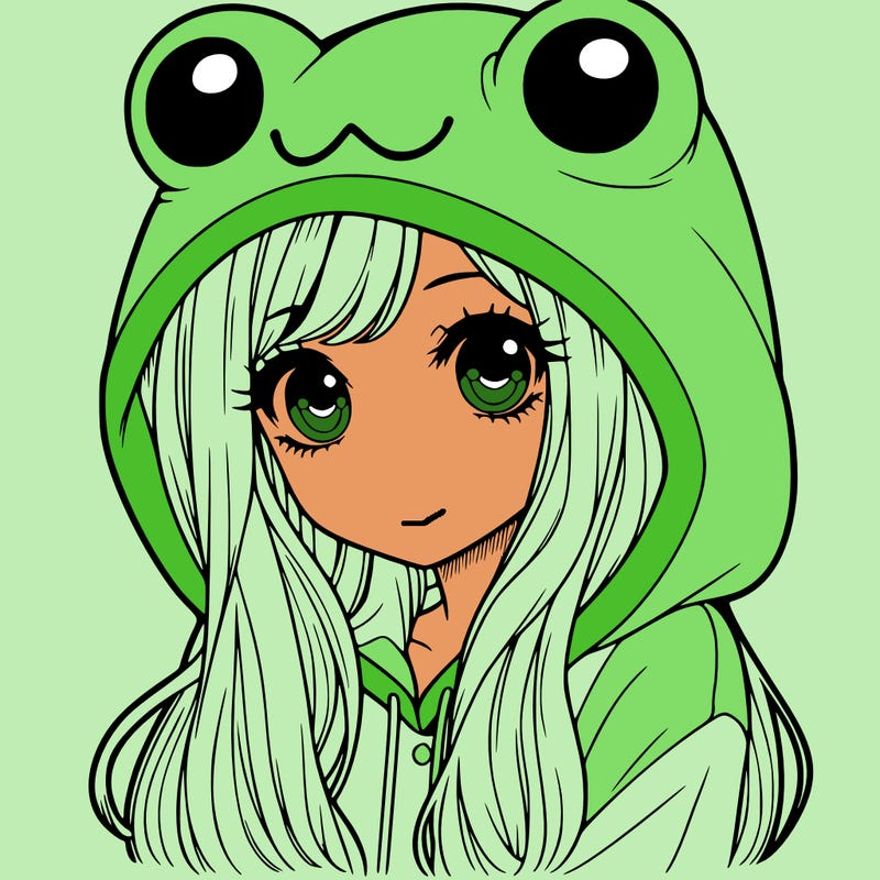 a pretty girl wearing a frog hoodie portrait with long hair
