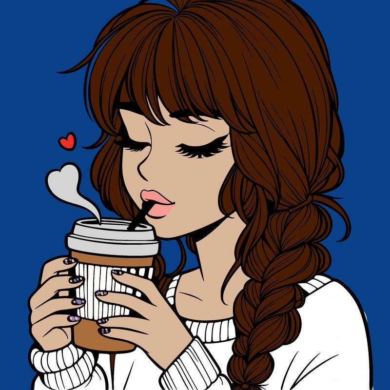 realistic girl drinking coffee