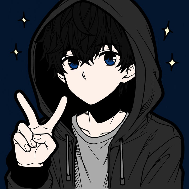 teenage manga boy in a hoodie, doing ✌