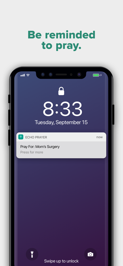 Echo Prayer - Smartphone lock screen showing a prayer reminder notification from the Echo Prayer app