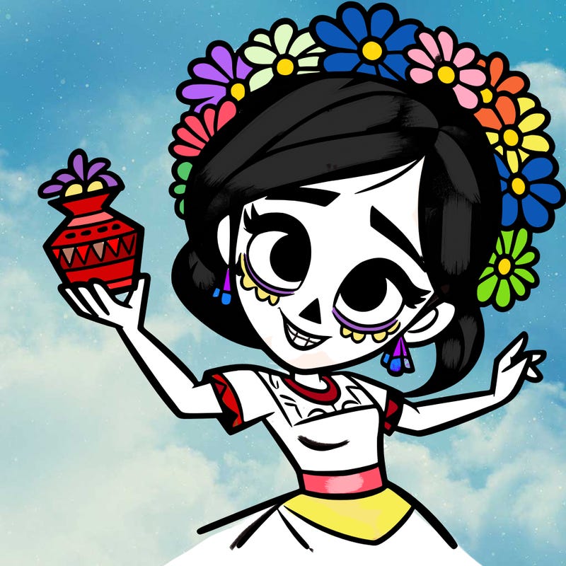 a disney style day of the dead woman.
