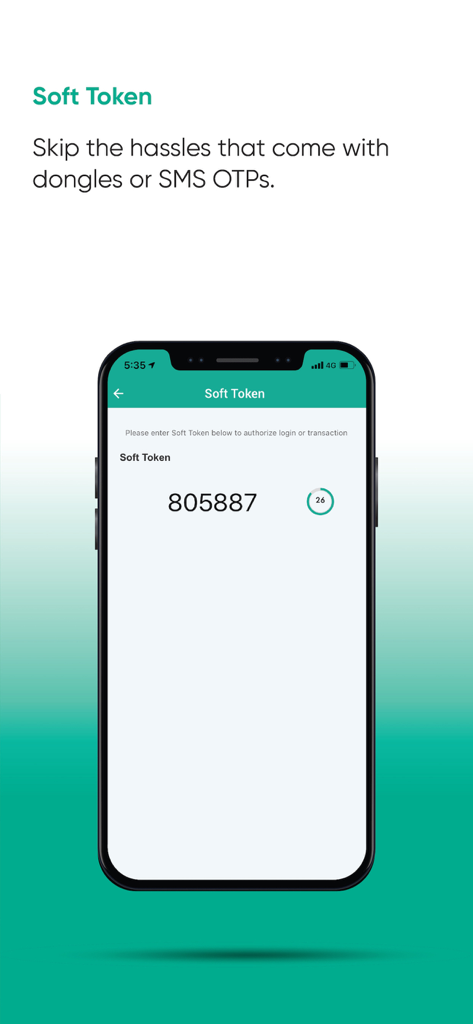 Baiduri b.Digital Personal - Baiduri b.Digital Personal app interface displaying a secure 6-digit soft token code for login authorization