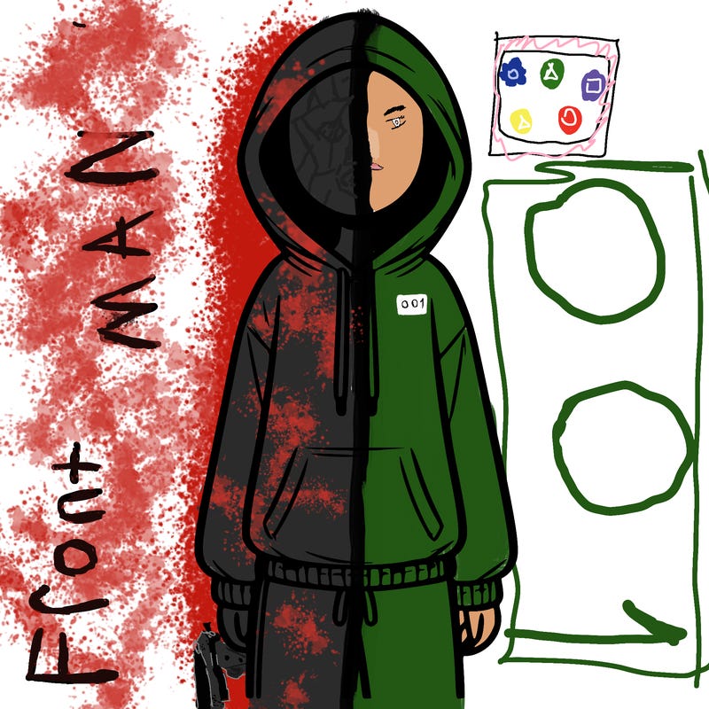 faceless girl in a tracksuit with a hood on and no hair