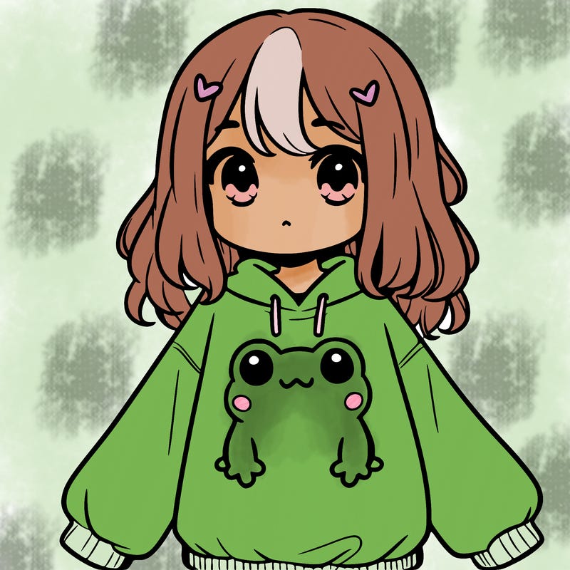 girl wearing frogging sweatshirt