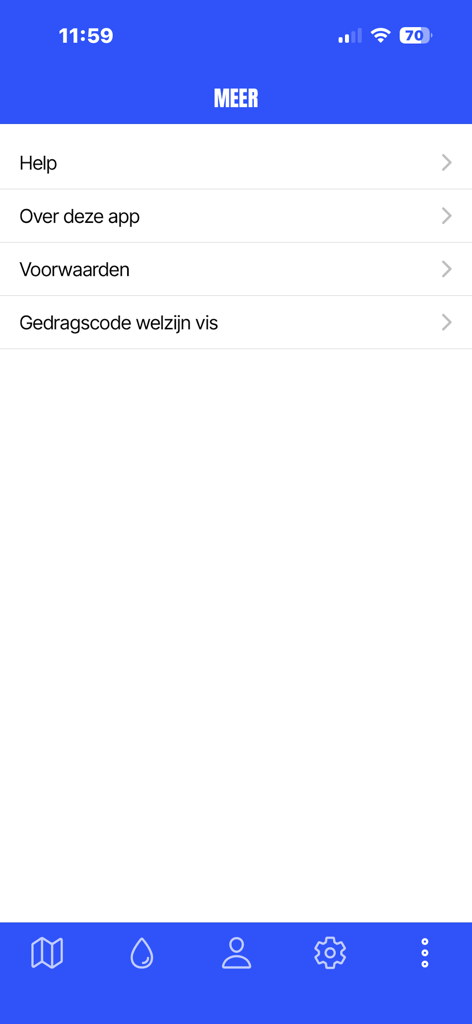 VISplanner - Screenshot of the more menu in the VISplanner app with help and terms of use