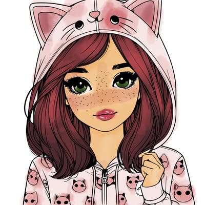 realistic girl in cat pajamas