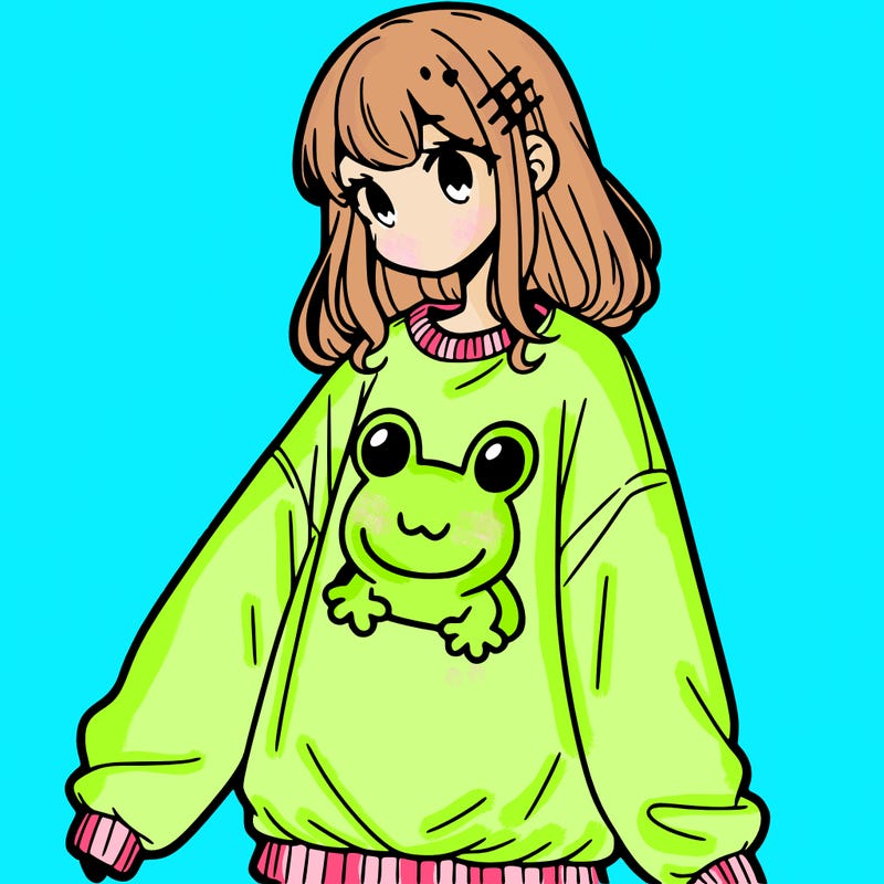 girl wearing frogging sweatshirt