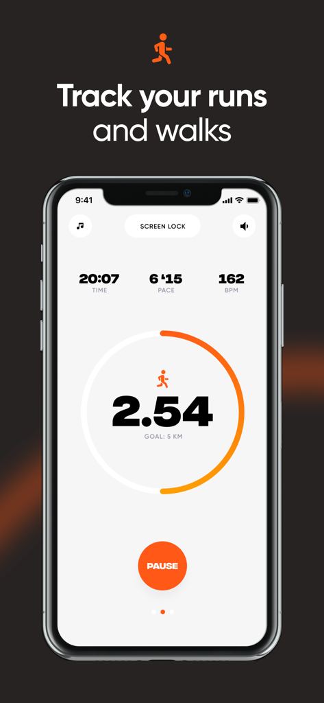 Running Coach - Run & Walk - Real time running and walking tracker showing distance pace and heart rate