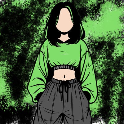 realistic girl faceless with baggy pants and a crop top
