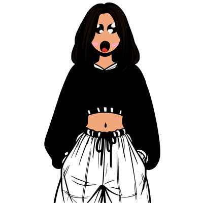 realistic girl faceless with baggy pants and a crop top