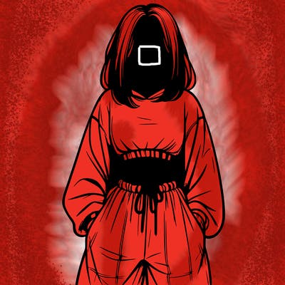 realistic girl faceless with baggy pants and a crop top