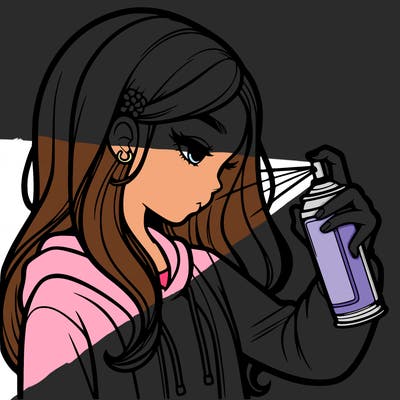 a realistic girl spray painting