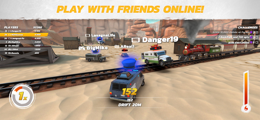 Crash Drive 3 - Acrobacias y carreras multijugador de vehículos en un entorno de cañón desértico en Crash Drive 3