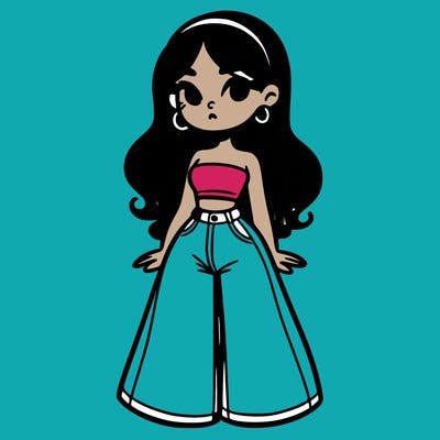 girl in crop top and bell-bottoms
