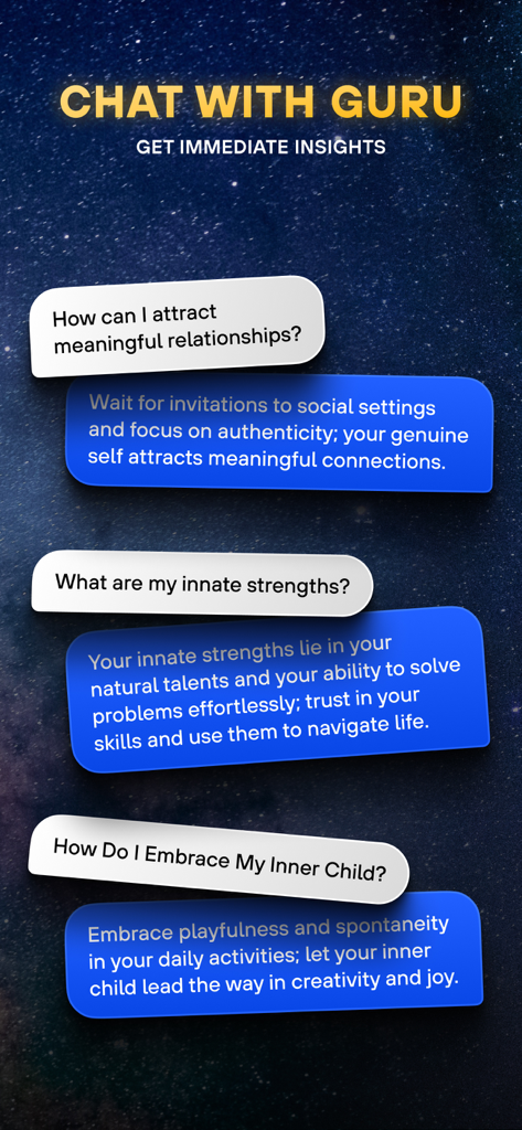 Humanify - Human Design - A screenshot showing the Chat with Guru feature in the Humanify app providing spiritual insights and guidance