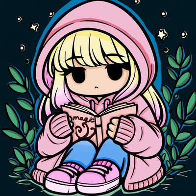 girl in oversized hoodie reading a book