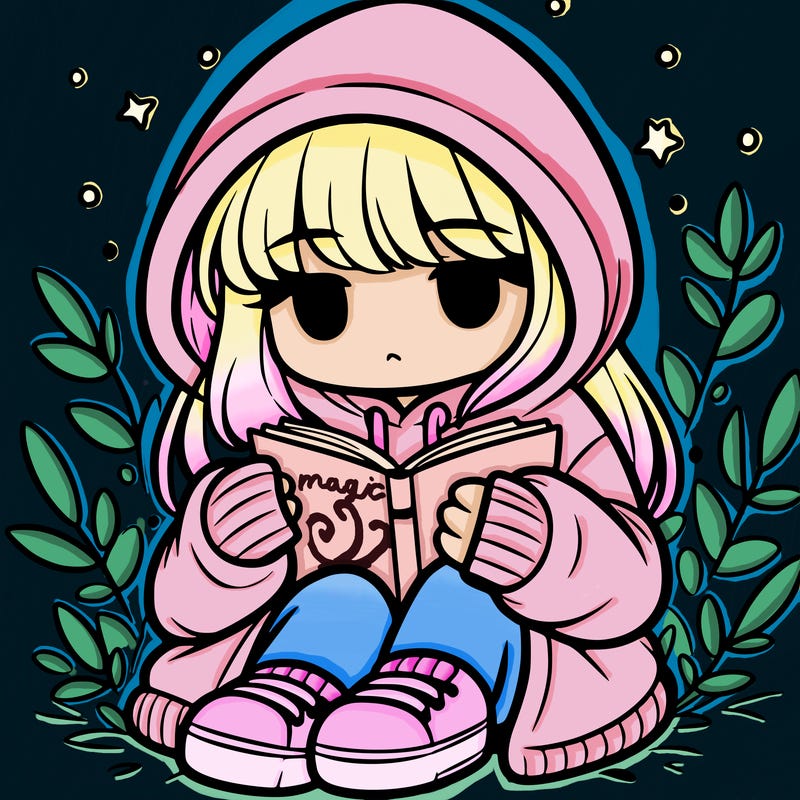 girl in oversized hoodie reading a book