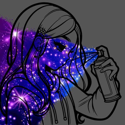 a realistic girl spray painting