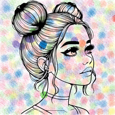 realistic girl with buns on the top of her head