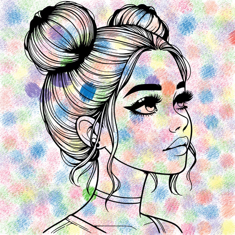 realistic girl with buns on the top of her head