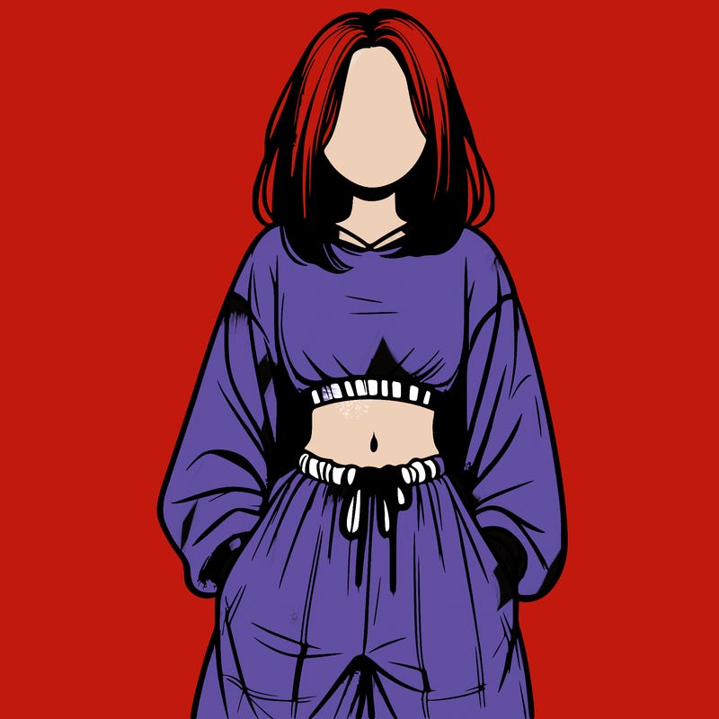 realistic girl faceless with baggy pants and a crop top