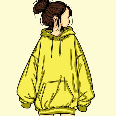 realistic girl with a oversized sweatshirt on and a bun
