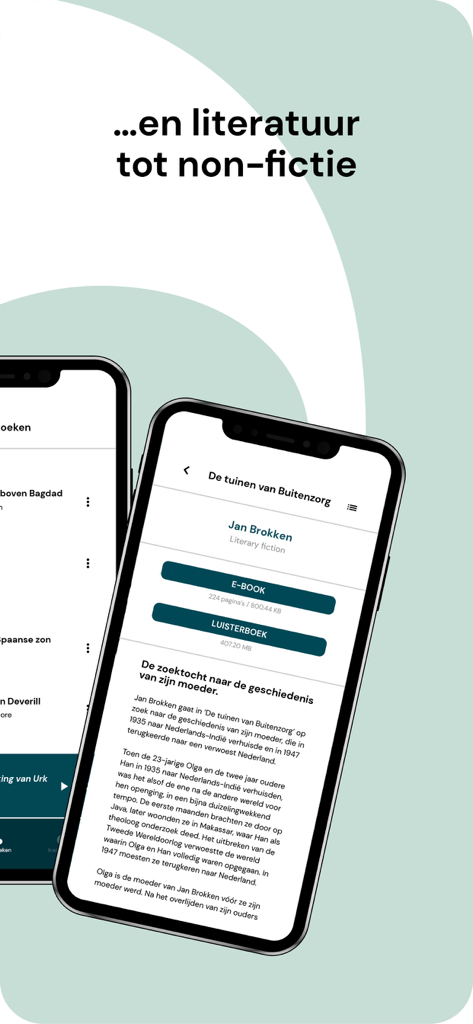 Bookchoice - 책을 eBook과 오디오북 형식으로 모두 다운로드할 수 있는 옵션을 보여주는 Bookchoice 모바일 앱 인터페이스.