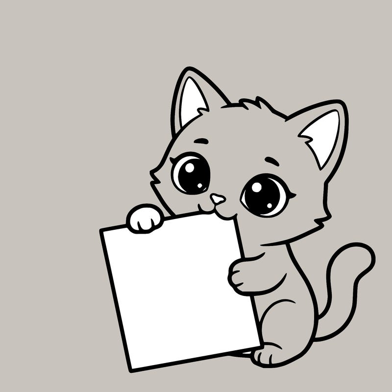 a small cat with a blank sheet of paper in its hand. the cat is sooooooo cute!