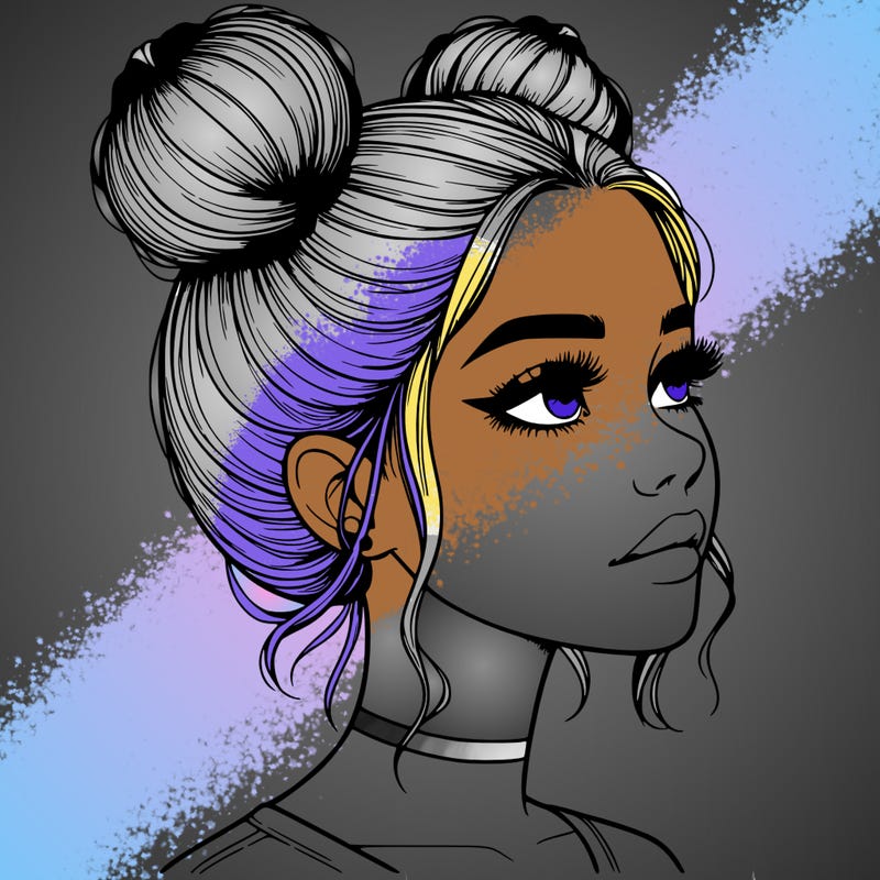 realistic girl with buns on the top of her head