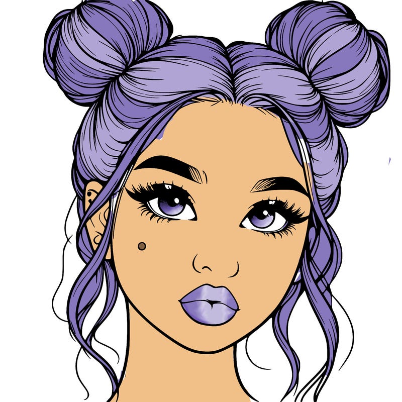 realistic girl with two buns on her hair and lips