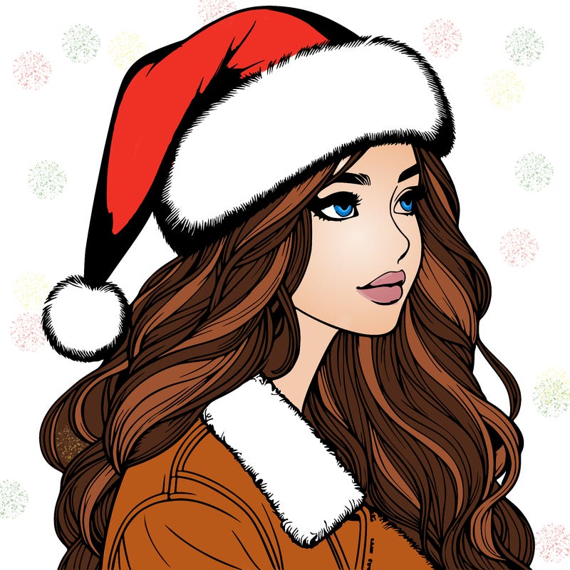 realistic girl in santa hat