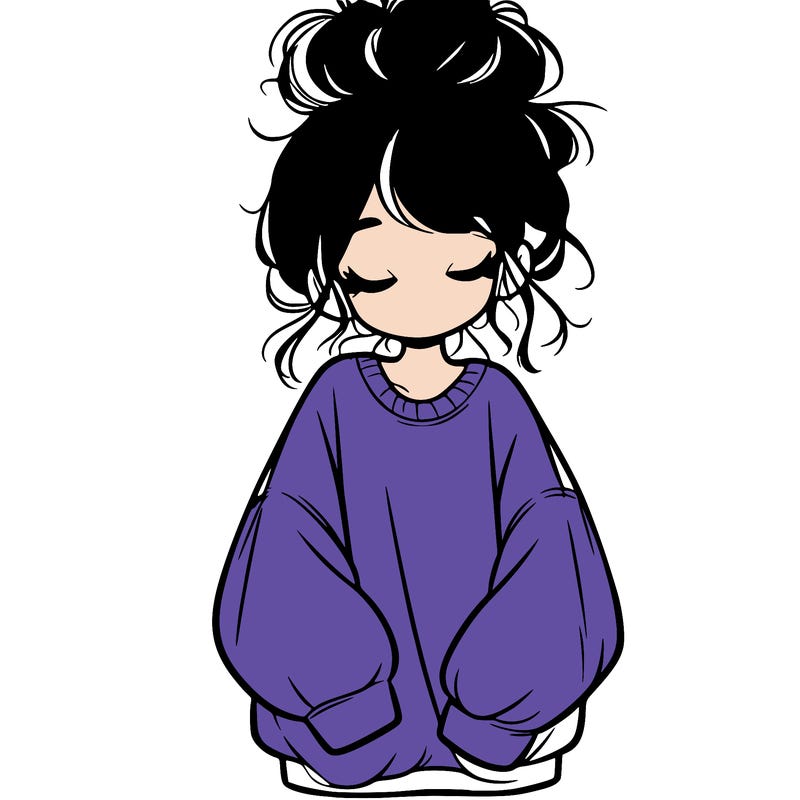 girl with baggy sweatshirt and messy bun