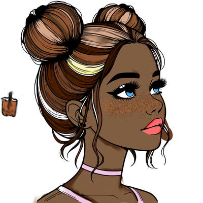 realistic girl with buns on the top of her head