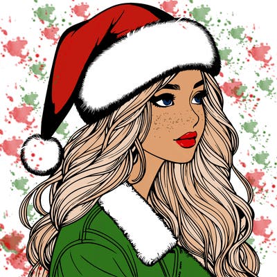 realistic girl in santa hat