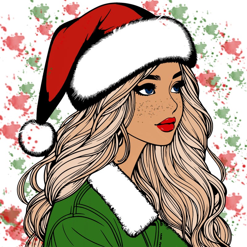 realistic girl in santa hat