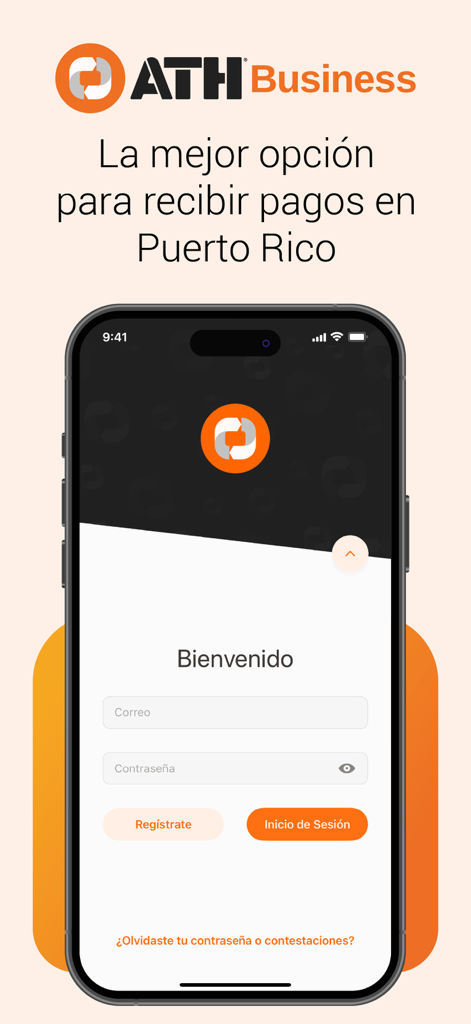 ATH Business mobile app login screen for business payments in Puerto Rico