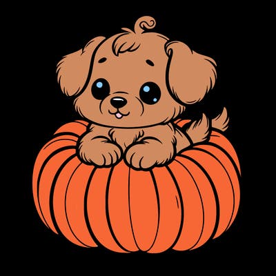 cute little puppy in a pumpkin
