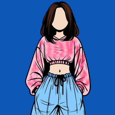 realistic girl faceless with baggy pants and a crop top