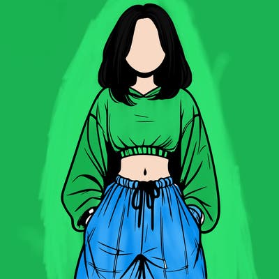 realistic girl faceless with baggy pants and a crop top