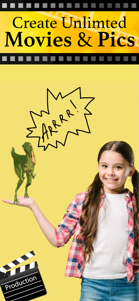 Jurassic AR Camera 3D Glasses - 拡張現実を使用して、仮想の3D恐竜を手に持っている女の子