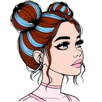 realistic girl with buns on the top of her head