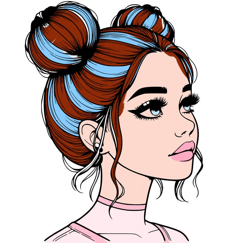 realistic girl with buns on the top of her head