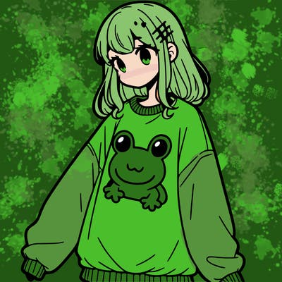 girl wearing frogging sweatshirt