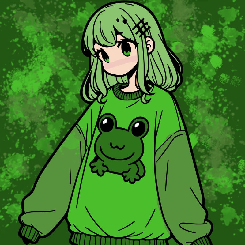 girl wearing frogging sweatshirt