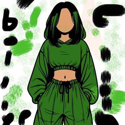 realistic girl faceless with baggy pants and a crop top