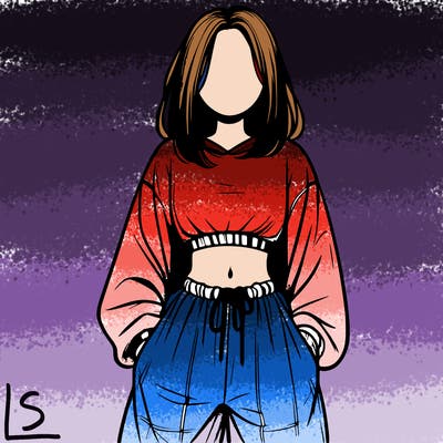 realistic girl faceless with baggy pants and a crop top