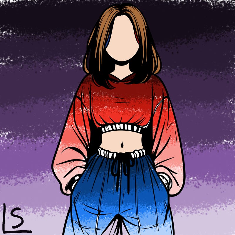 realistic girl faceless with baggy pants and a crop top